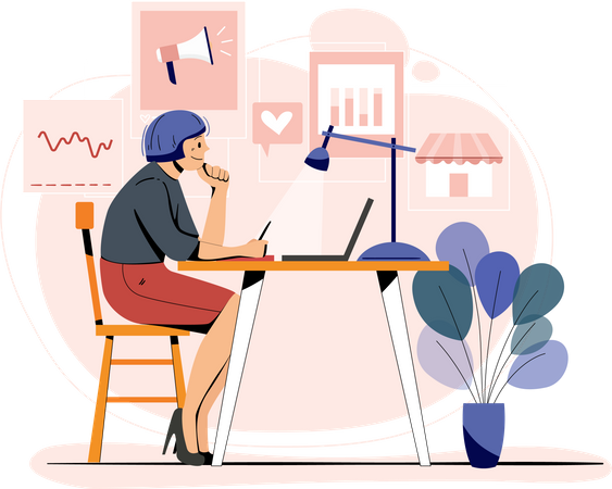 Business person working in office Illustration