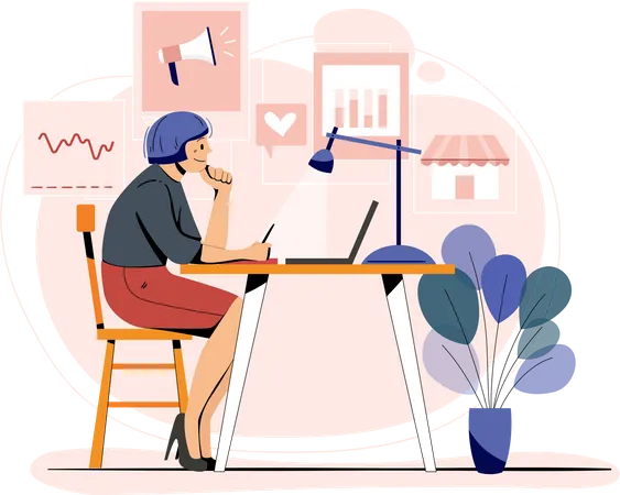 Business person working in office  Illustration