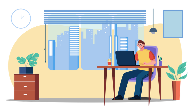 Business person working in office  Illustration