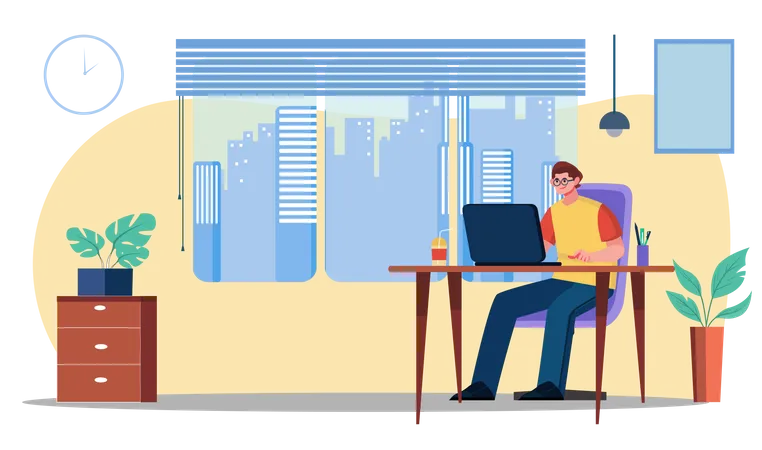 Business person working in office  Illustration