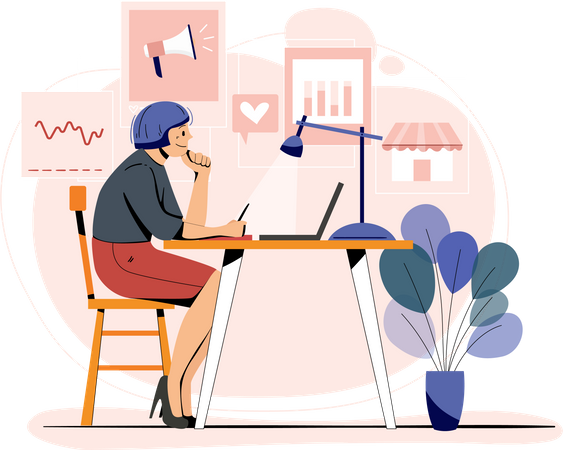 Business person working in office  Illustration