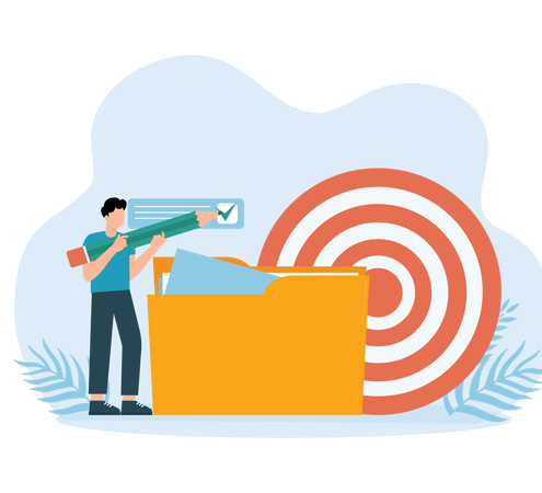 Business person working on Data target  Illustration