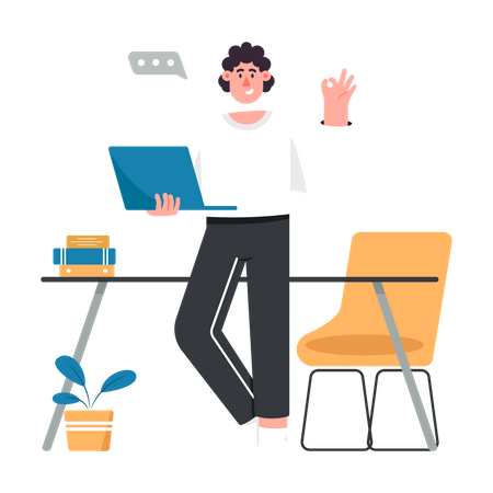 Business person Working on Laptop Illustration