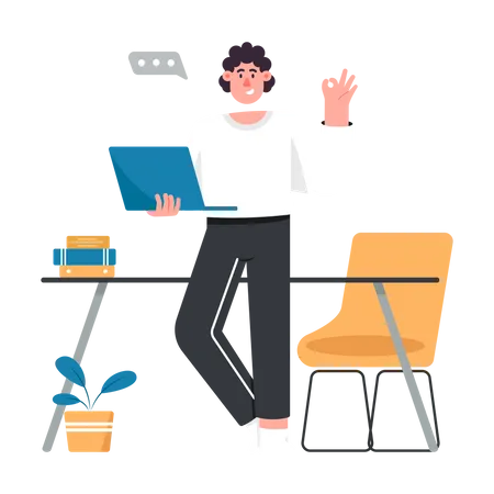 Business person Working on Laptop Illustration