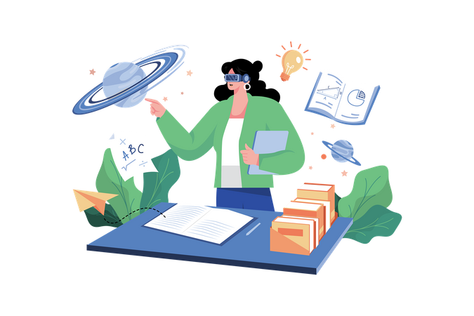 Business person working using VR Tech Illustration