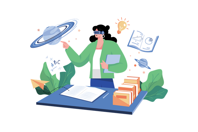 Business person working using VR Tech  Illustration