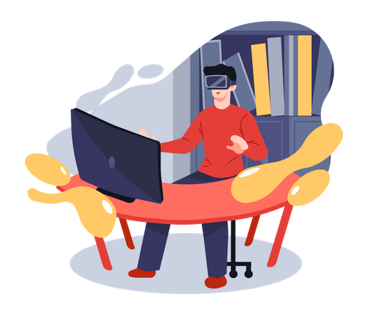 Business person working using VR technology Illustration