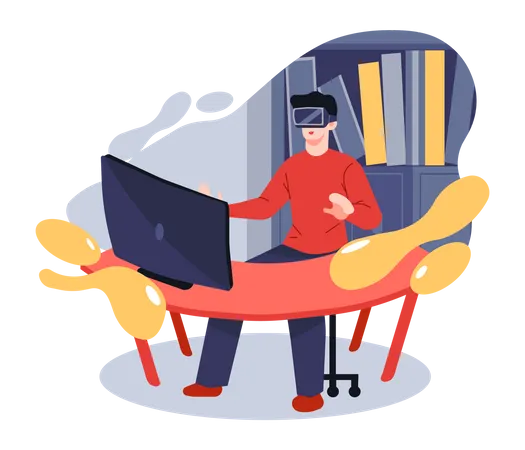 Business person working using VR technology  Illustration