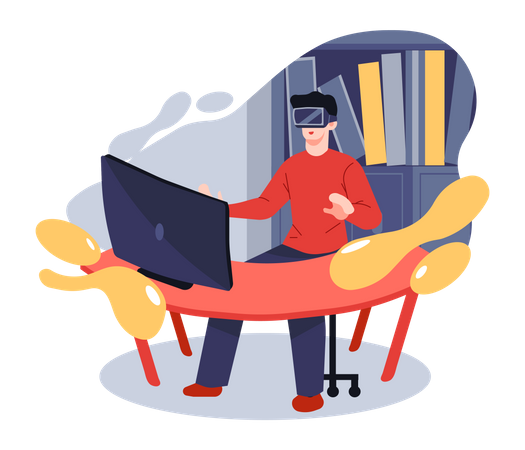 Business person working using VR technology  Illustration