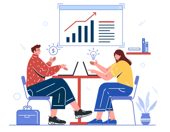 Business persons discussing marketing analysis Illustration