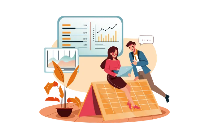 Business persons discussing marketing analysis Illustration