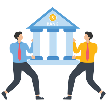Business persons hold a bank together  Illustration