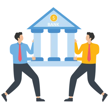 Business persons hold a bank together  Illustration