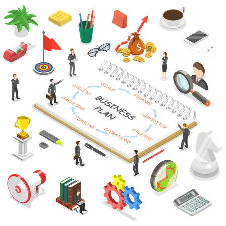 Business Plan Flat Isometric Vector Concept Business Team Are Discussing Their Company Strategy Illustration