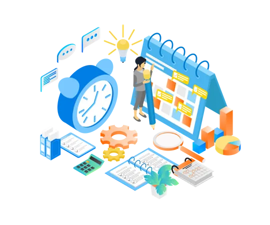 Isometric Style Illustration Of Business Planning Schedule With Characters And Date Illustration