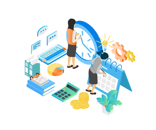 Isometric Style Illustration Of Business Planning Schedule With Characters And Date Illustration