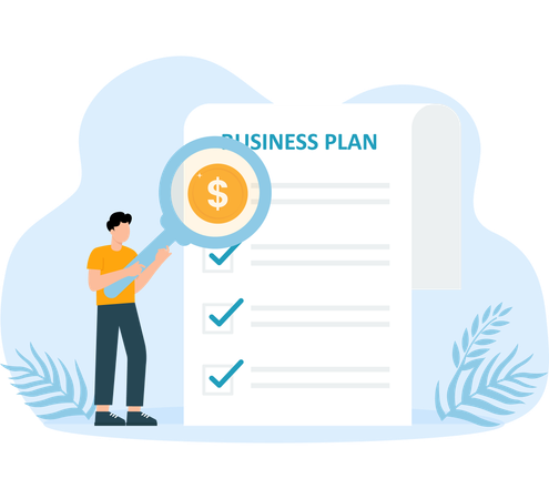 Business plan schema prepared by businessman  Illustration