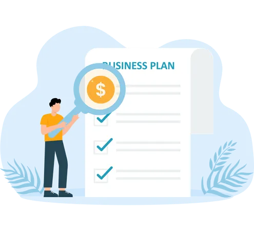 Business plan schema prepared by businessman  Illustration