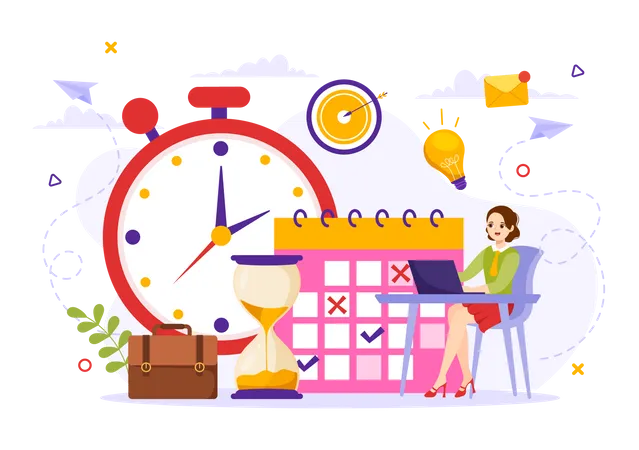 Time Management Vector Illustration With Clock Controls And Tasks Planning Training Activities Schedule In Flat Cartoon Hand Drawn Templates Illustration