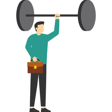 Business Power Career Challenges Or Winning Skills With Strong Leadership Concept Strong Power To Finish Job And Success Strong Businessman Hero Showing His Strength By Easily Lifting Heavy Weight Illustration