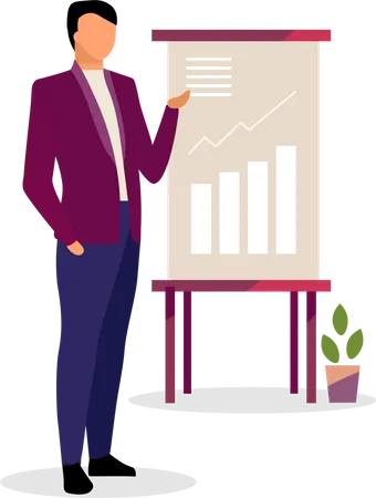 Expert Making Presentation Vector Illustration Economist Businessman Manager Showing Growth Rates On Board Isolated Character Cartoon Finance Analyst Presenting Data Visualization In Report Illustration