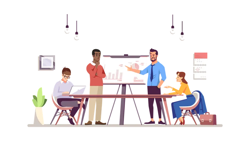 Business Training Flat Vector Illustration Corporate Training Conference Business Meeting Coworkers Partners Colleagues Discussing Task Isolated Cartoon Characters Office Work Teamwork Concept Illustration