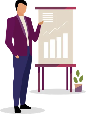 Expert Making Presentation Vector Illustration Economist Businessman Manager Showing Growth Rates On Board Isolated Character Cartoon Finance Analyst Presenting Data Visualization In Report Illustration