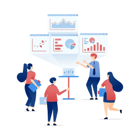 Business Presentation Attendees Analyze Strategy and Planning Charts  Illustration