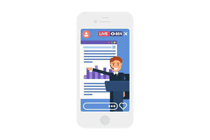 Business Presentation Live Stream Concept Illustration Businessman Vlogger Semi Flat Character Online Broadcast On Smartphone Screen Vector Isolated Color Drawing On Blue Background Illustration