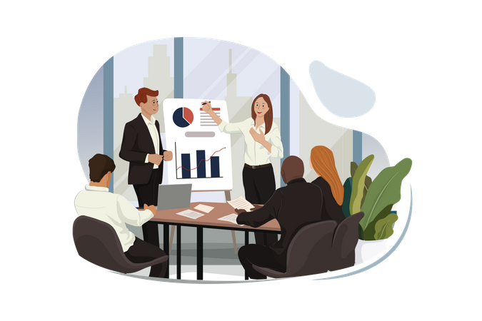 Business presentation on chart for executives Illustration