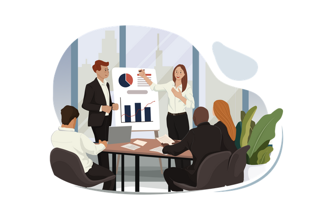 Business presentation on chart for executives  Illustration