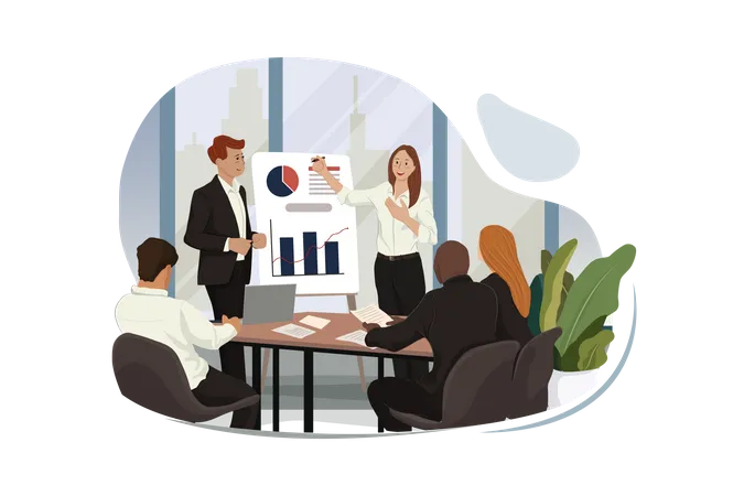 Business presentation on chart for executives  Illustration