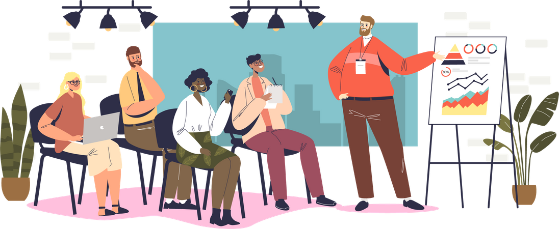 Business presenting charts and reports on seminar  Illustration