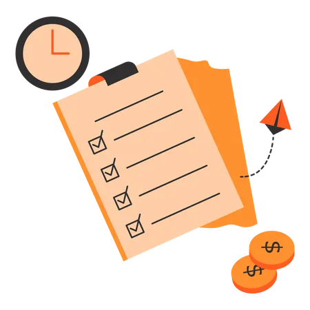 Business priority Clipboard with checklist and clock  Illustration