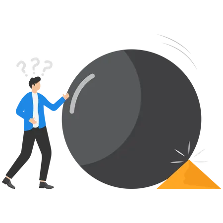 Business Problem Concept The Businessman Pushes A Big Ball And Is Blocked By A Small Triangle Businessmen Are Confused Because They Do Not Know The Problem That Occurs Illustration