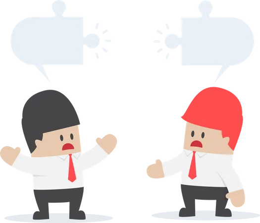 Businessmen Have Different Opinion With Blank Jigsaw Speech Over His Head Illustration