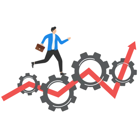 Business Process Automation And Optimization Symbol Of Opportunity Improvement Motivation Challenge Effort And Time To Make Money Success And Long Term Investment Flat Vector Illustration Illustration