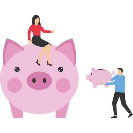 Business professional meeting and cooperation to save money in a piggy bank  Illustration