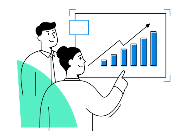 Business professionals analysing sales data on rising charts Illustration