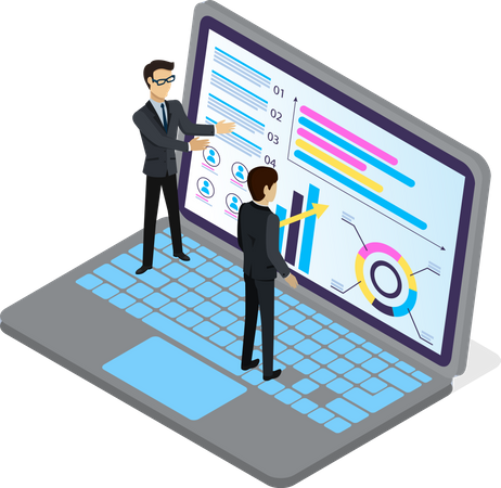 Business professionals creating presentation with charts  Illustration