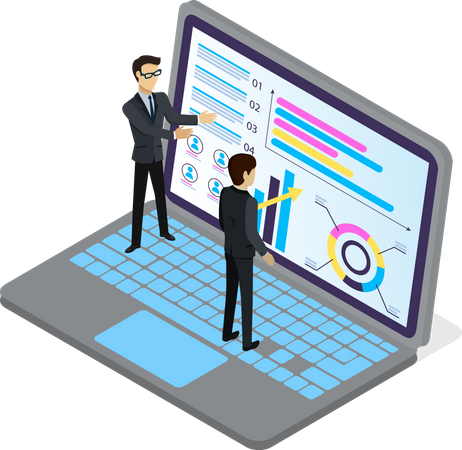 Business professionals creating presentation with charts  Illustration