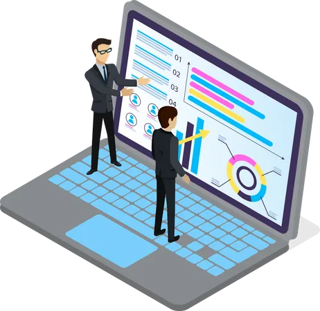 Business professionals creating presentation with charts  Illustration