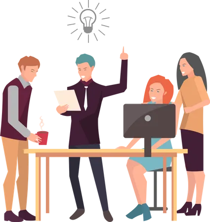 Characters Develop Creative Business Idea Light Bulb As Metaphor Idea Launch Of New Business Project Start Up Venture Development Process Of Business Entrepreneurship Teamwork With Project Illustration