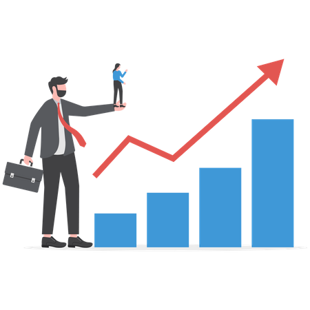 Business professionals holding binoculars on hand for analysis of stock market  Illustration