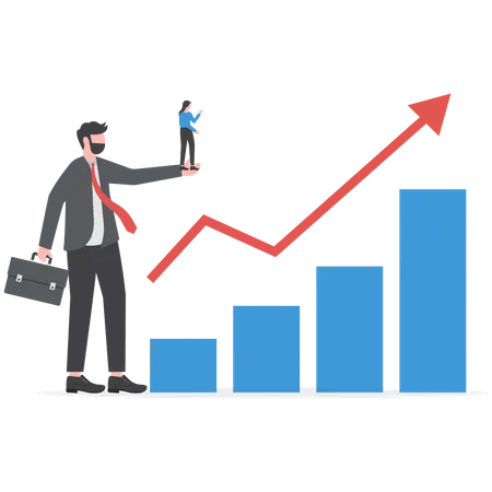 Business professionals holding binoculars on hand for analysis of stock market  Illustration