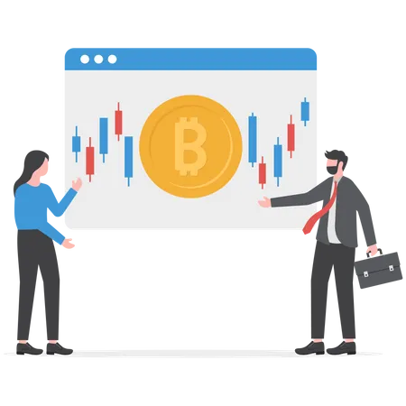 Educating On Crypto And Bitcoin Currency Trading And Market Data Analysis Academy Course On Blockchain Technology Illustration