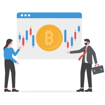 Business professionals learning crypto market  Illustration