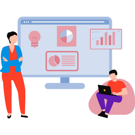 Business professionals working on business chart graph  Illustration