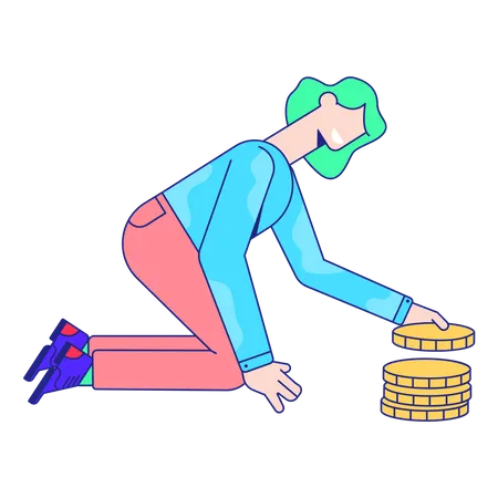 The Girl Takes Coins And Folds Illustration