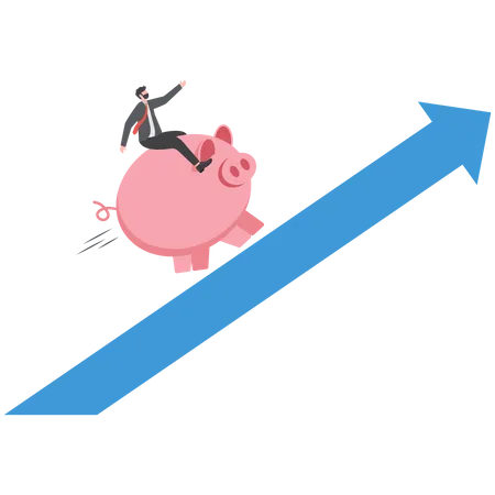 Businessman Riding A Piggy Bank On An Arrow Business Profit Concept Illustration